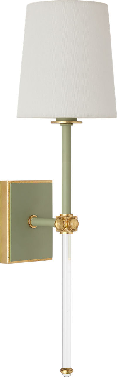 Lucia 21" Cordless Sconce | Celadon and Crystal | Linen Shade