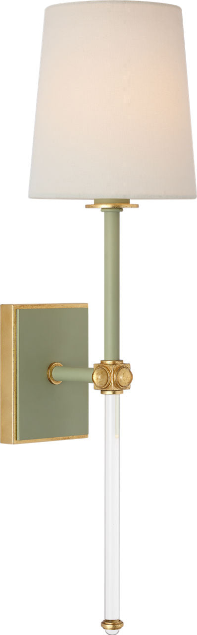Lucia 21" Cordless Sconce | Celadon and Crystal | Linen Shade