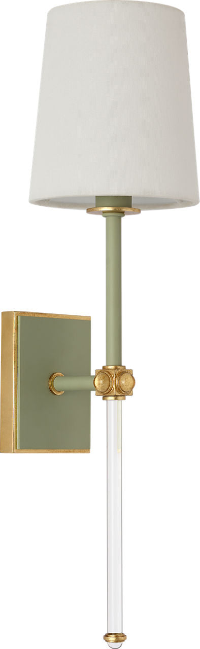 Lucia 21" Cordless Sconce | Celadon and Crystal | Linen Shade