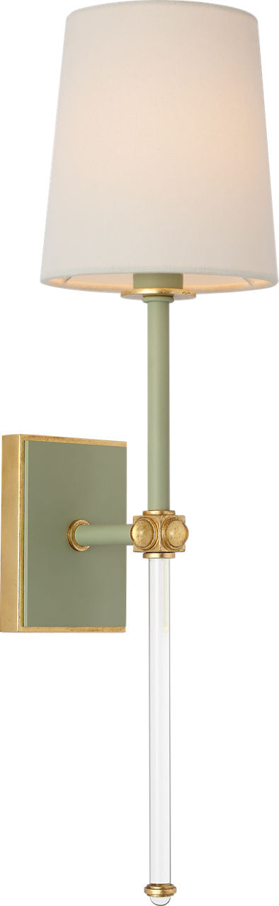 Lucia 21" Cordless Sconce | Celadon and Crystal | Linen Shade