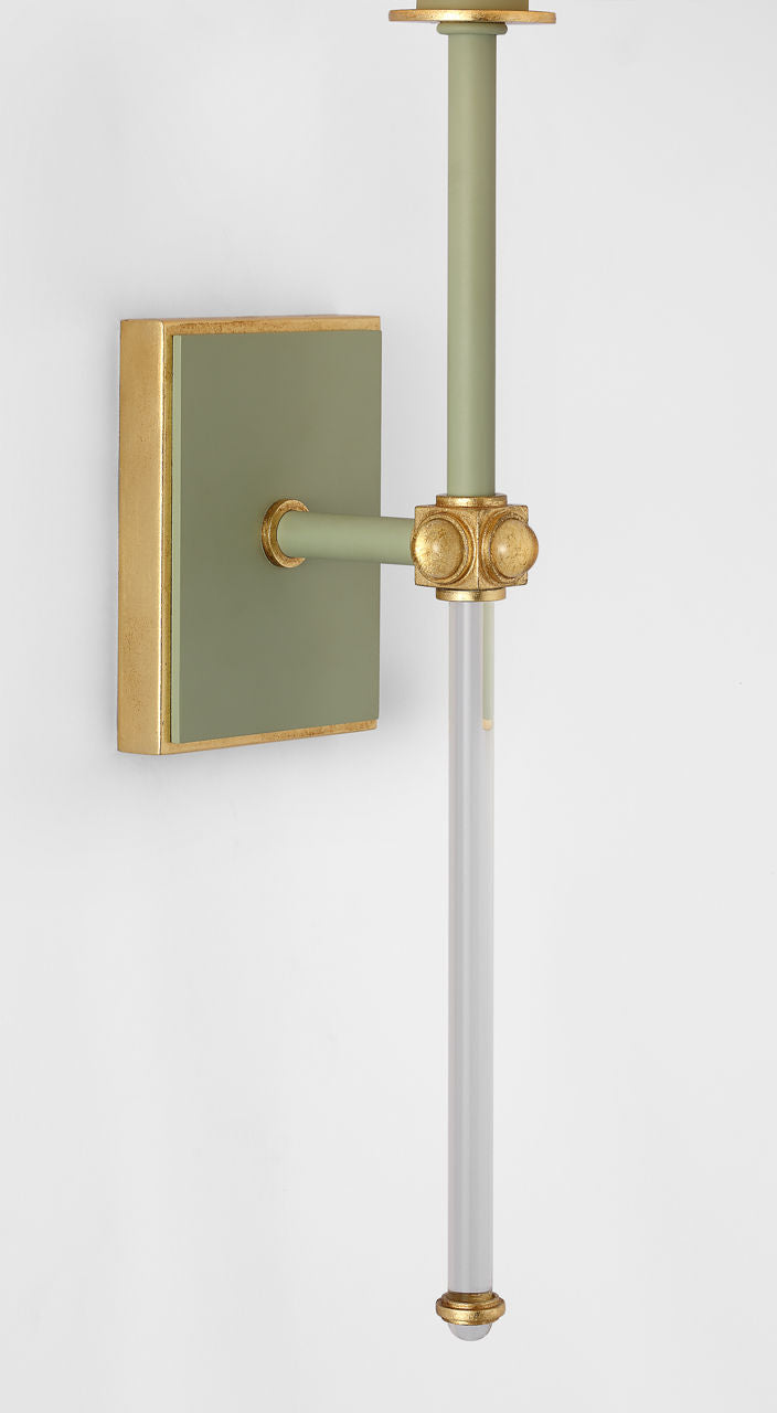 Lucia 21" Cordless Sconce | Celadon and Crystal | Linen Shade