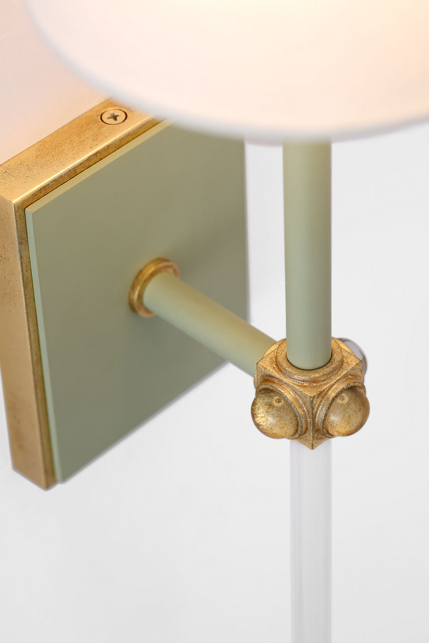 Lucia 21" Cordless Sconce | Celadon and Crystal | Linen Shade