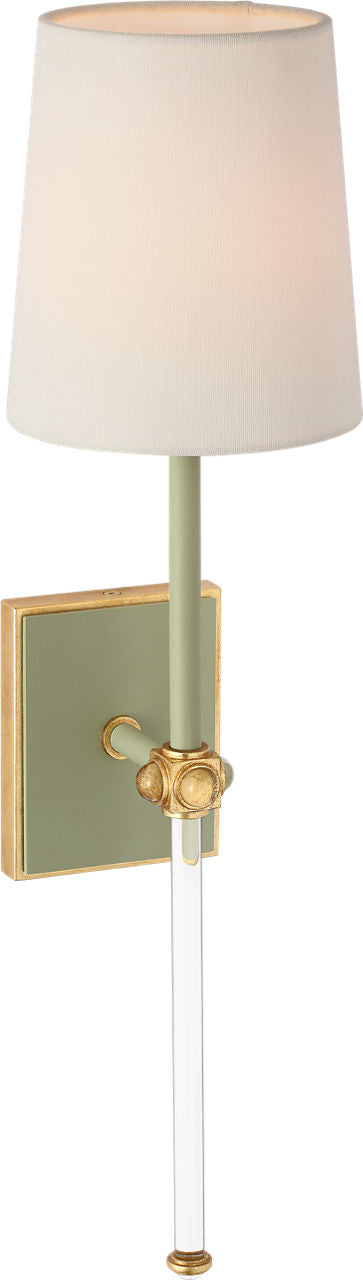 Lucia 21" Cordless Sconce | Celadon and Crystal | Linen Shade