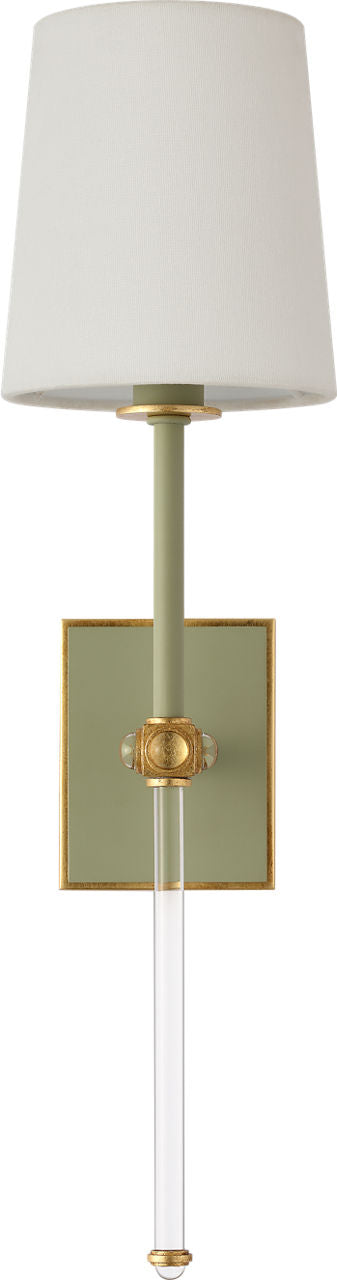Lucia 21" Cordless Sconce | Celadon and Crystal | Linen Shade