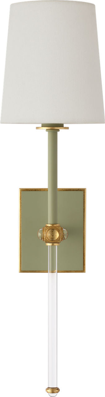 Lucia 21" Cordless Sconce | Celadon and Crystal | Linen Shade