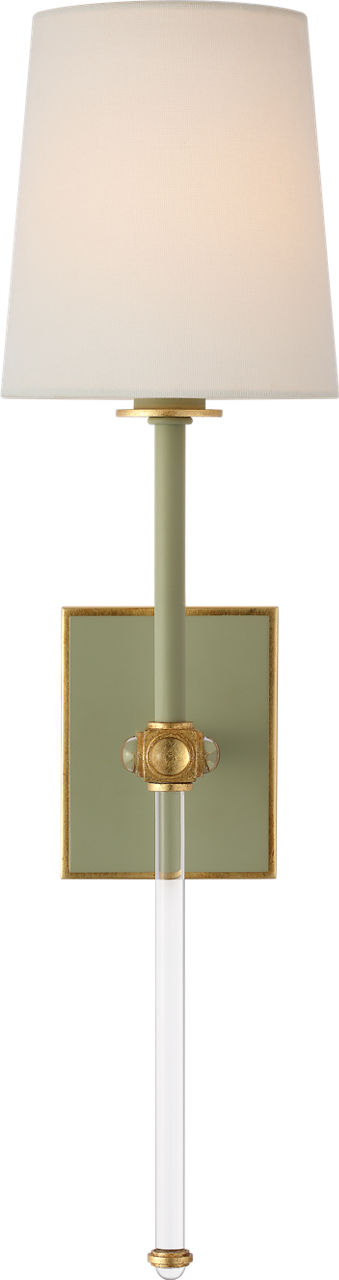 Lucia 21" Cordless Sconce | Celadon and Crystal | Linen Shade