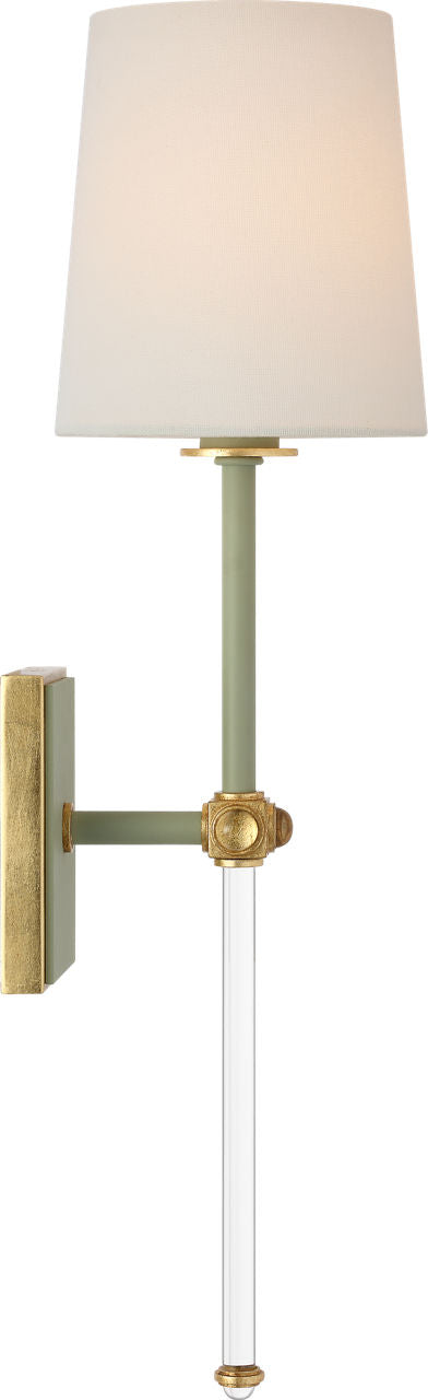 Lucia 21" Cordless Sconce | Celadon and Crystal | Linen Shade