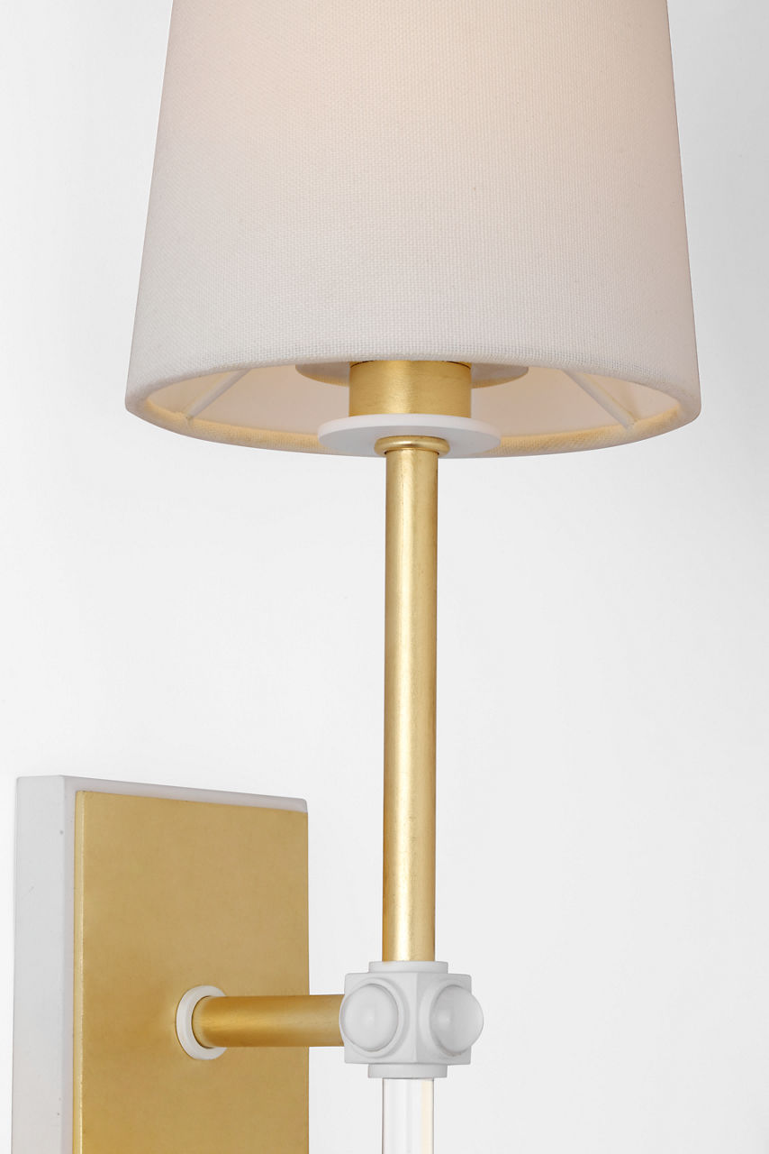 Lucia 21" Cordless Sconce | Gild and Crystal | Linen Shade