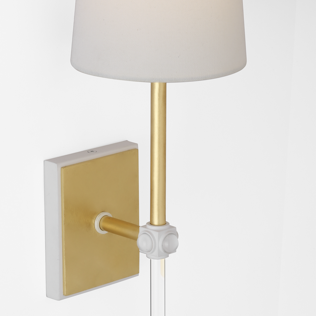 Lucia 21" Cordless Sconce | Gild and Crystal | Linen Shade