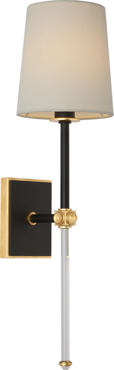 Lucia 21" Cordless Sconce | Matte Black and Crystal | Linen Shade