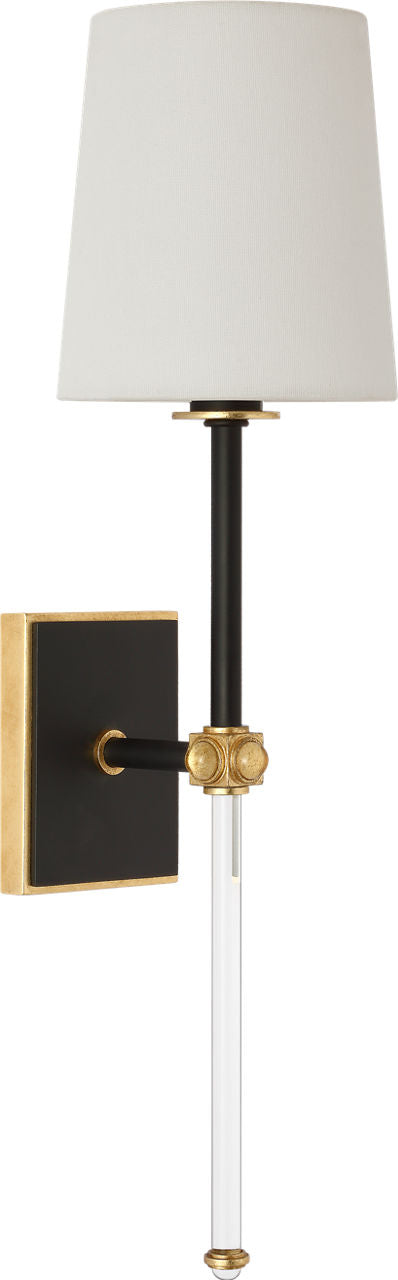 Lucia 21" Cordless Sconce | Matte Black and Crystal | Linen Shade
