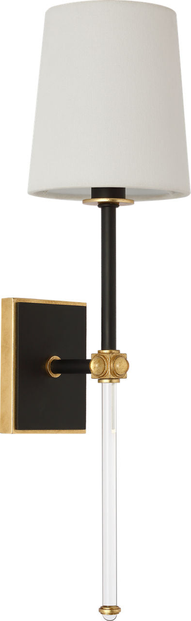 Lucia 21" Cordless Sconce | Matte Black and Crystal | Linen Shade