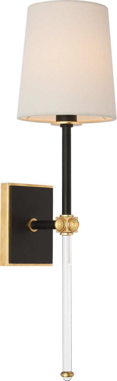 Lucia 21" Cordless Sconce | Matte Black and Crystal | Linen Shade