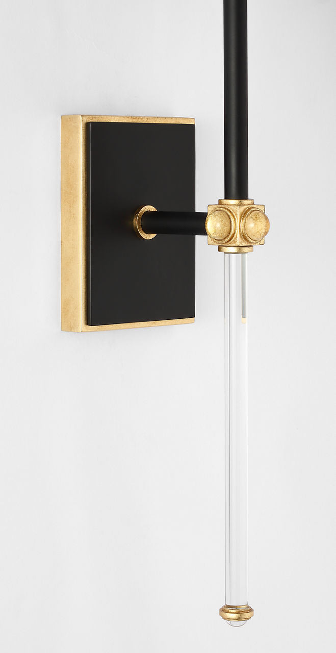 Lucia 21" Cordless Sconce | Matte Black and Crystal | Linen Shade