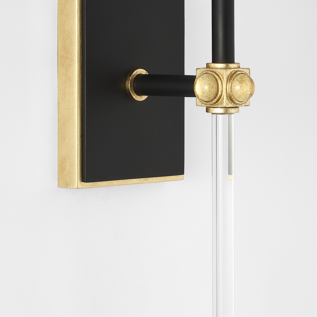 Lucia 21" Cordless Sconce | Matte Black and Crystal | Linen Shade
