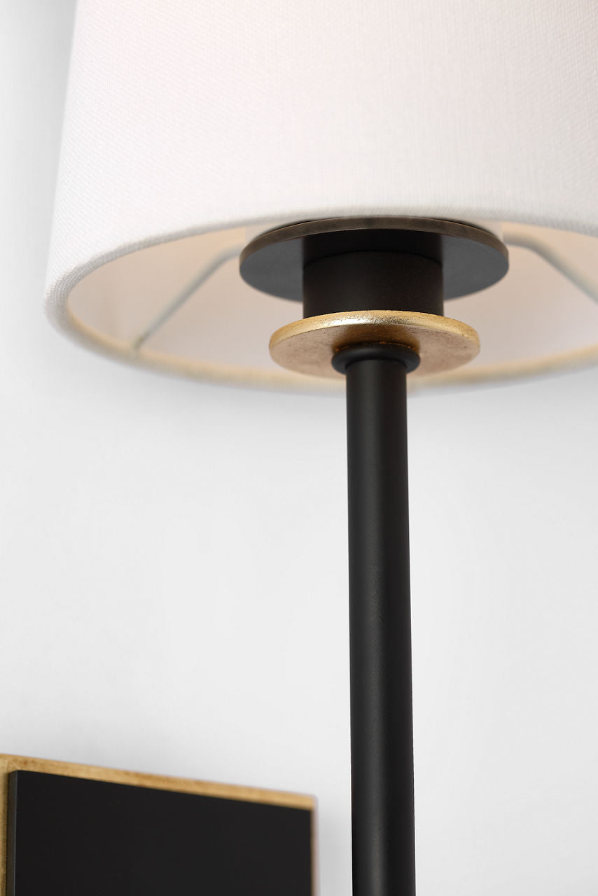 Lucia 21" Cordless Sconce | Matte Black and Crystal | Linen Shade