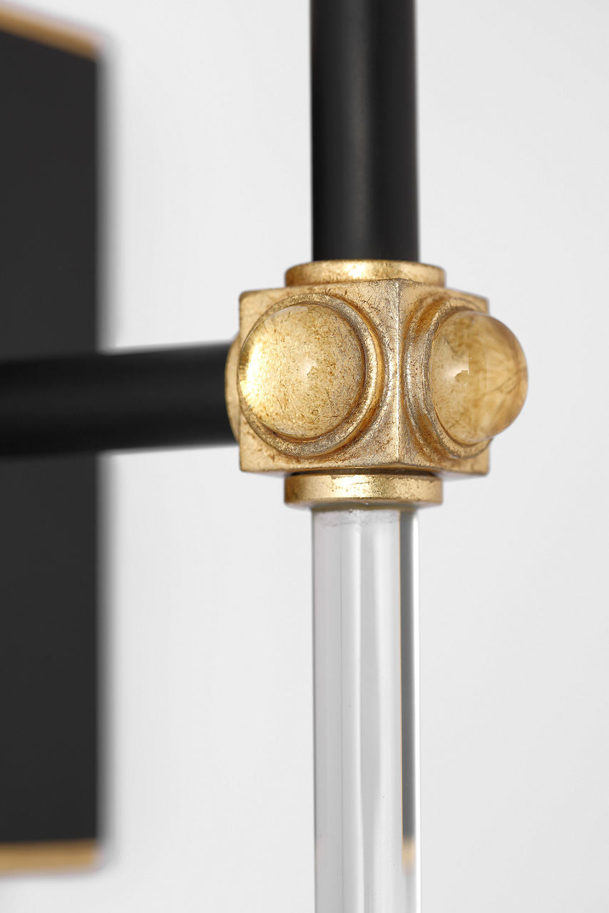 Lucia 21" Cordless Sconce | Matte Black and Crystal | Linen Shade