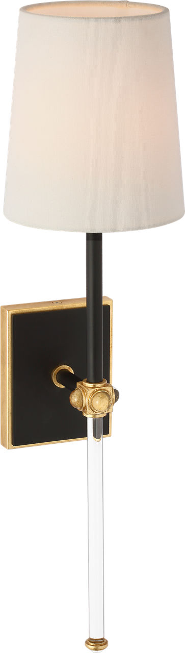 Lucia 21" Cordless Sconce | Matte Black and Crystal | Linen Shade
