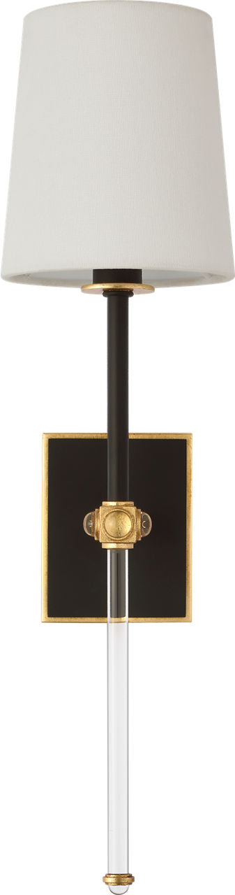 Lucia 21" Cordless Sconce | Matte Black and Crystal | Linen Shade