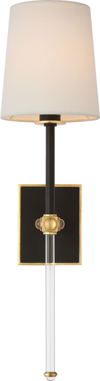 Lucia 21" Cordless Sconce | Matte Black and Crystal | Linen Shade