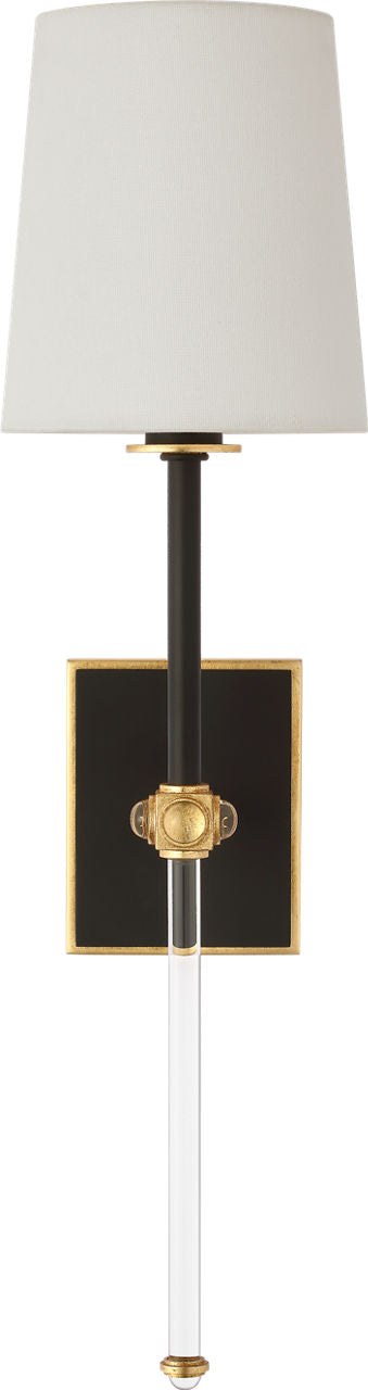 Lucia 21" Cordless Sconce | Matte Black and Crystal | Linen Shade