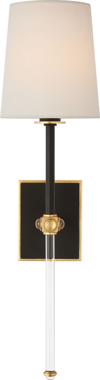 Lucia 21" Cordless Sconce | Matte Black and Crystal | Linen Shade