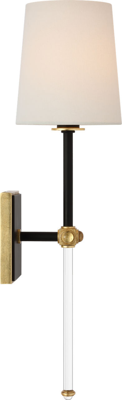 Lucia 21" Cordless Sconce | Matte Black and Crystal | Linen Shade