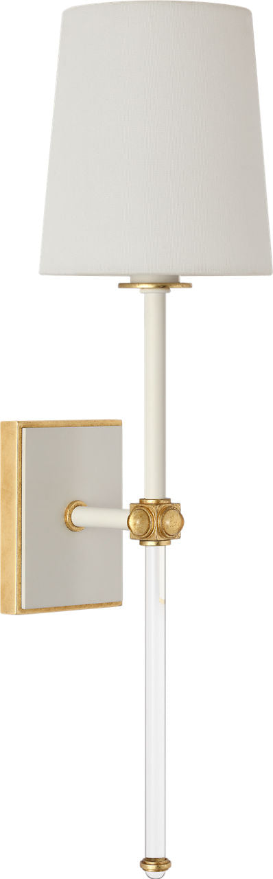 Lucia 21" Cordless Sconce | Matte White and Crystal | Linen Shade