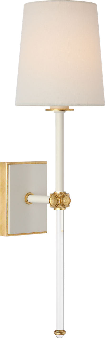 Lucia 21" Cordless Sconce | Matte White and Crystal | Linen Shade