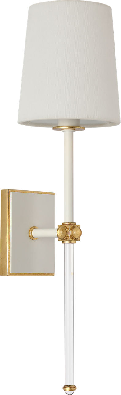 Lucia 21" Cordless Sconce | Matte White and Crystal | Linen Shade