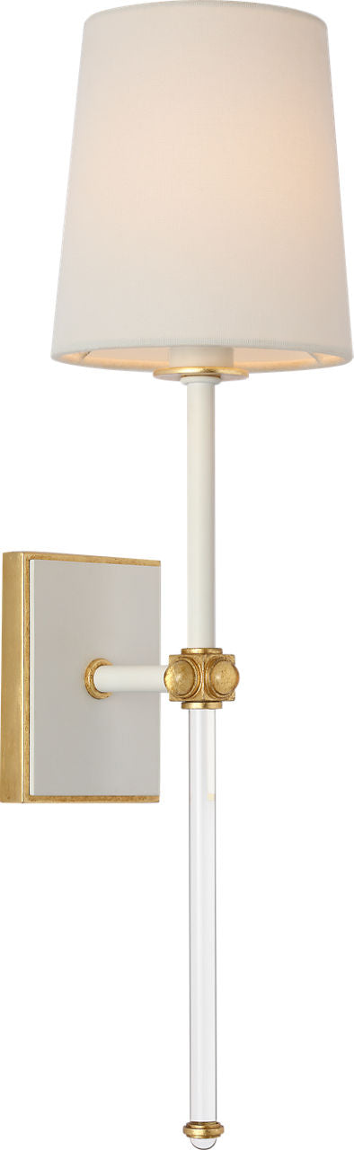 Lucia 21" Cordless Sconce | Matte White and Crystal | Linen Shade