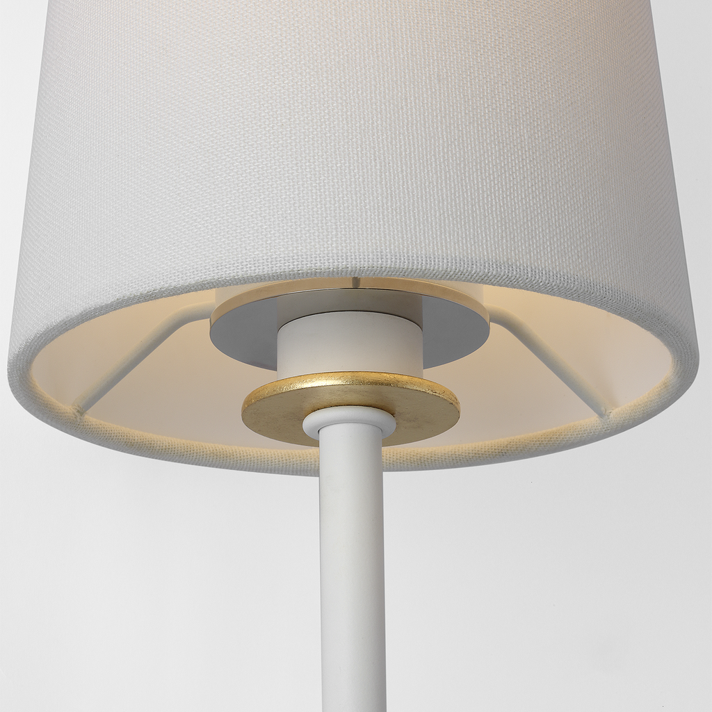 Lucia 21" Cordless Sconce | Matte White and Crystal | Linen Shade