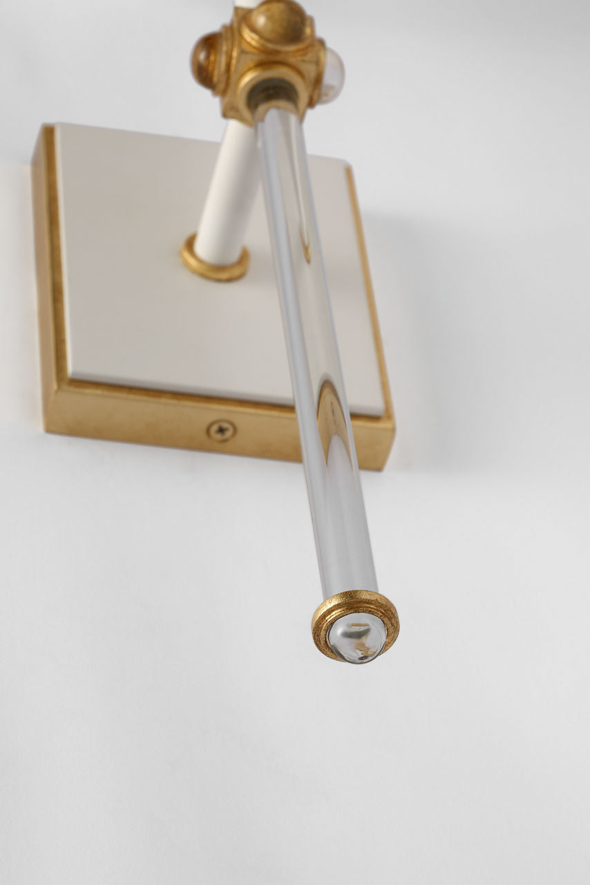 Lucia 21" Cordless Sconce | Matte White and Crystal | Linen Shade
