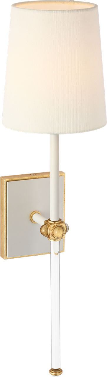 Lucia 21" Cordless Sconce | Matte White and Crystal | Linen Shade