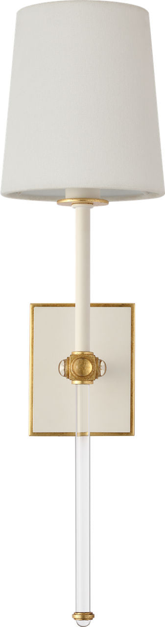 Lucia 21" Cordless Sconce | Matte White and Crystal | Linen Shade