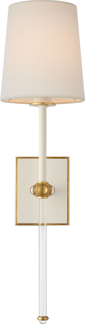 Lucia 21" Cordless Sconce | Matte White and Crystal | Linen Shade