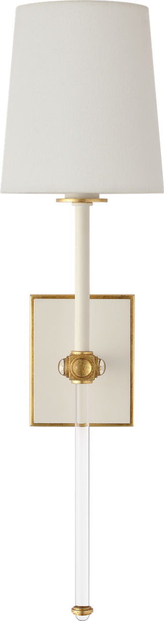 Lucia 21" Cordless Sconce | Matte White and Crystal | Linen Shade