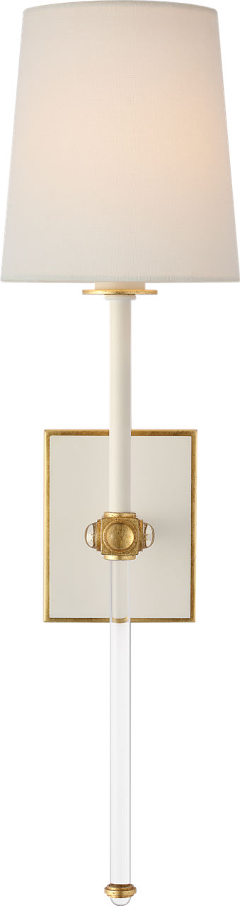 Lucia 21" Cordless Sconce | Matte White and Crystal | Linen Shade