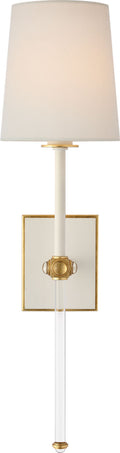 Lucia 21" Cordless Sconce | Matte White and Crystal | Linen Shade