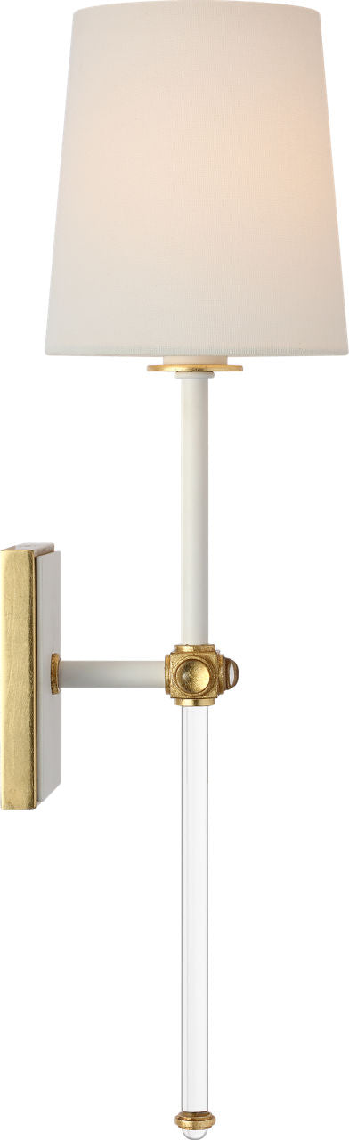 Lucia 21" Cordless Sconce | Matte White and Crystal | Linen Shade
