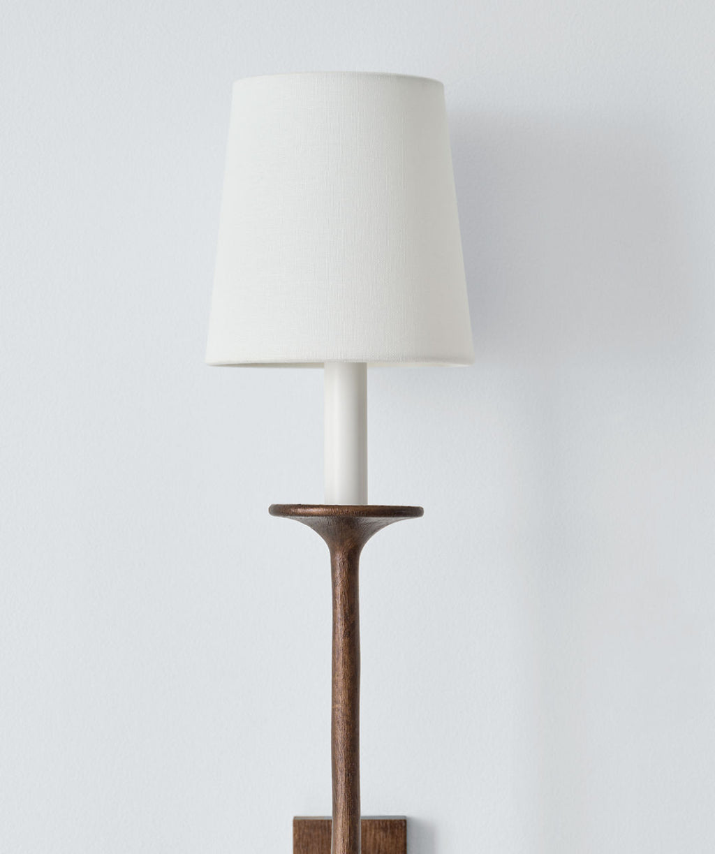 Catina Large Tail Sconce | Antique Bronze Leaf | Linen Shade