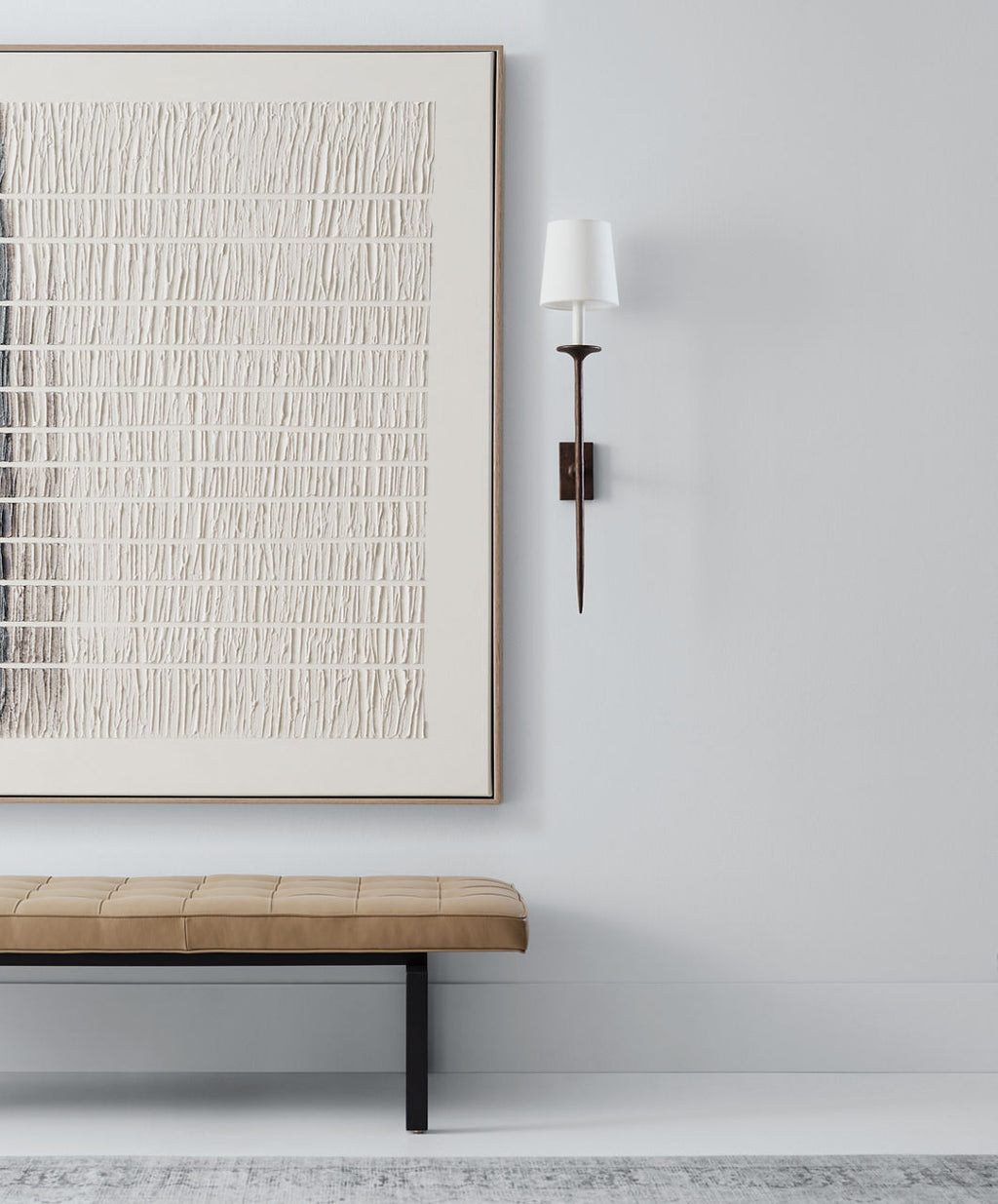 Catina Large Tail Sconce | Antique Bronze Leaf | Linen Shade