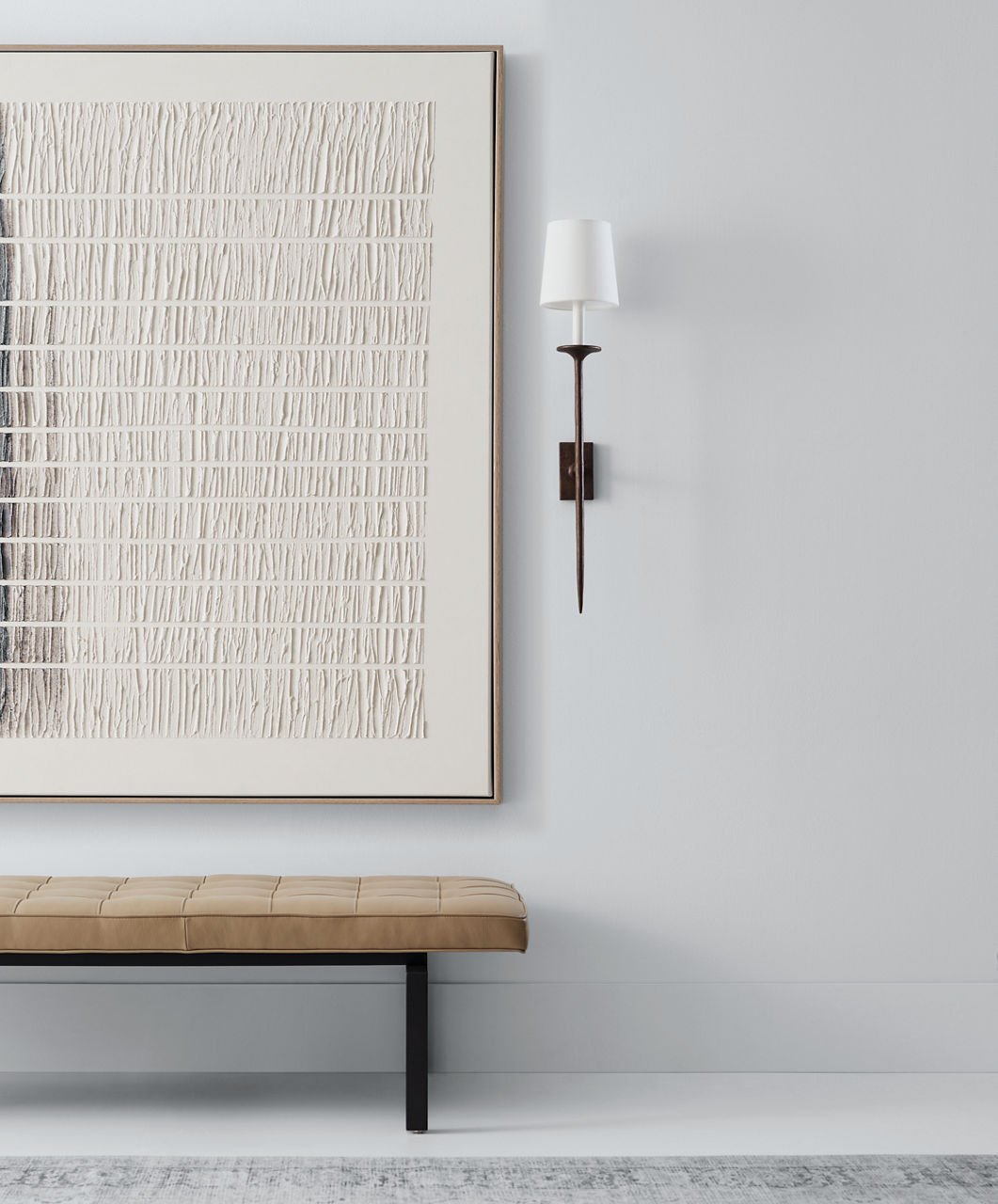 Catina Large Tail Sconce | Antique Bronze Leaf | Linen Shade
