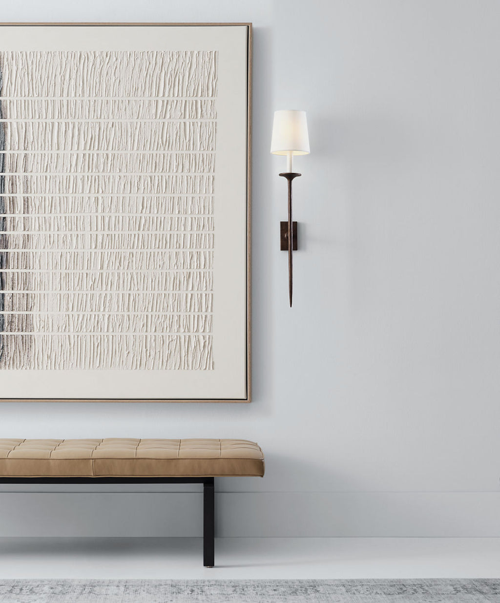 Catina Large Tail Sconce | Antique Bronze Leaf | Linen Shade