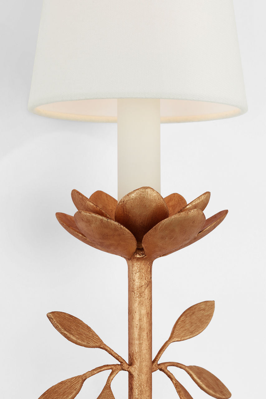 Clementine 22" Tail Sconce | Antique Gold Leaf | Linen Shade