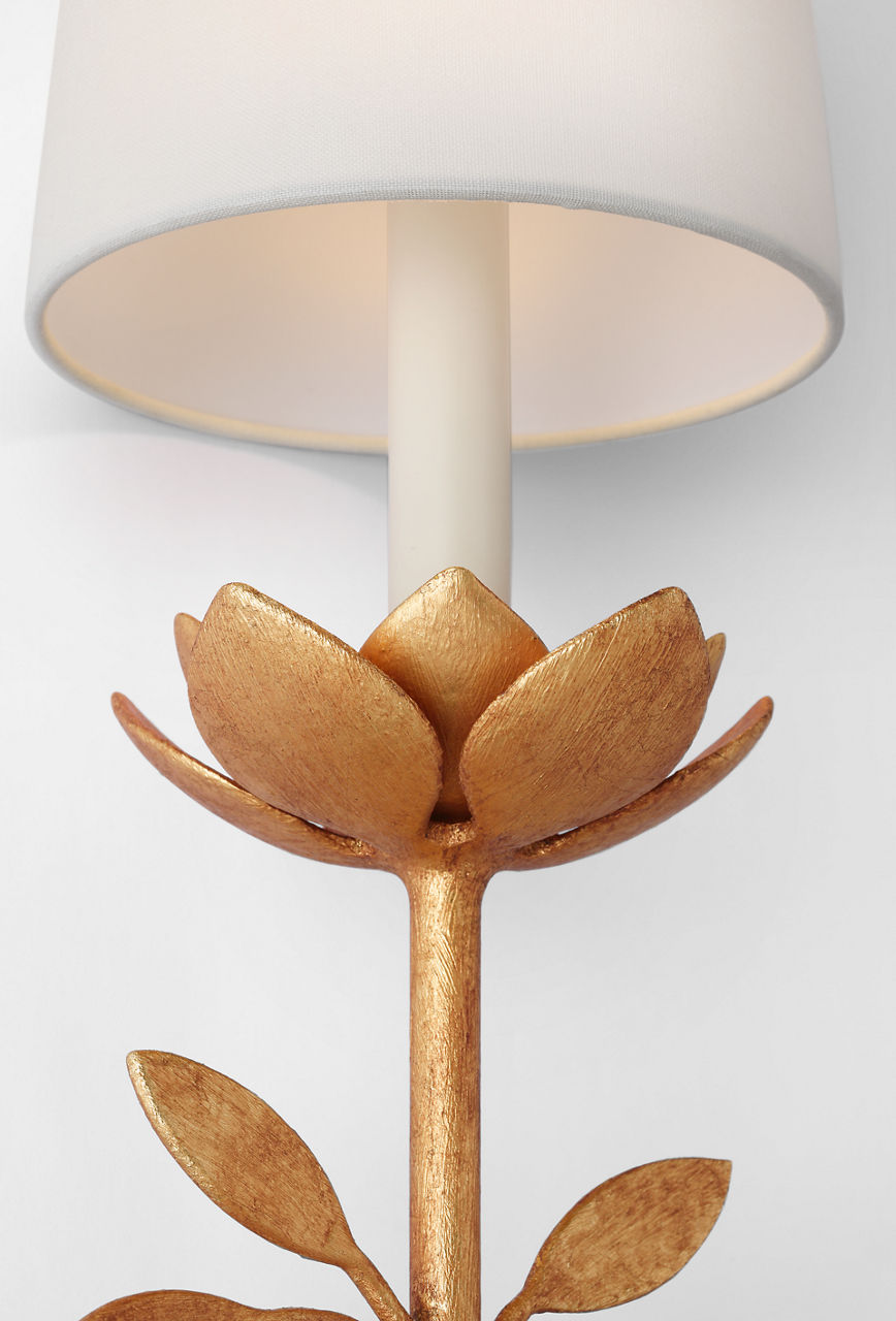 Clementine 34" Tail Sconce | Antique Gold Leaf | Linen Shade