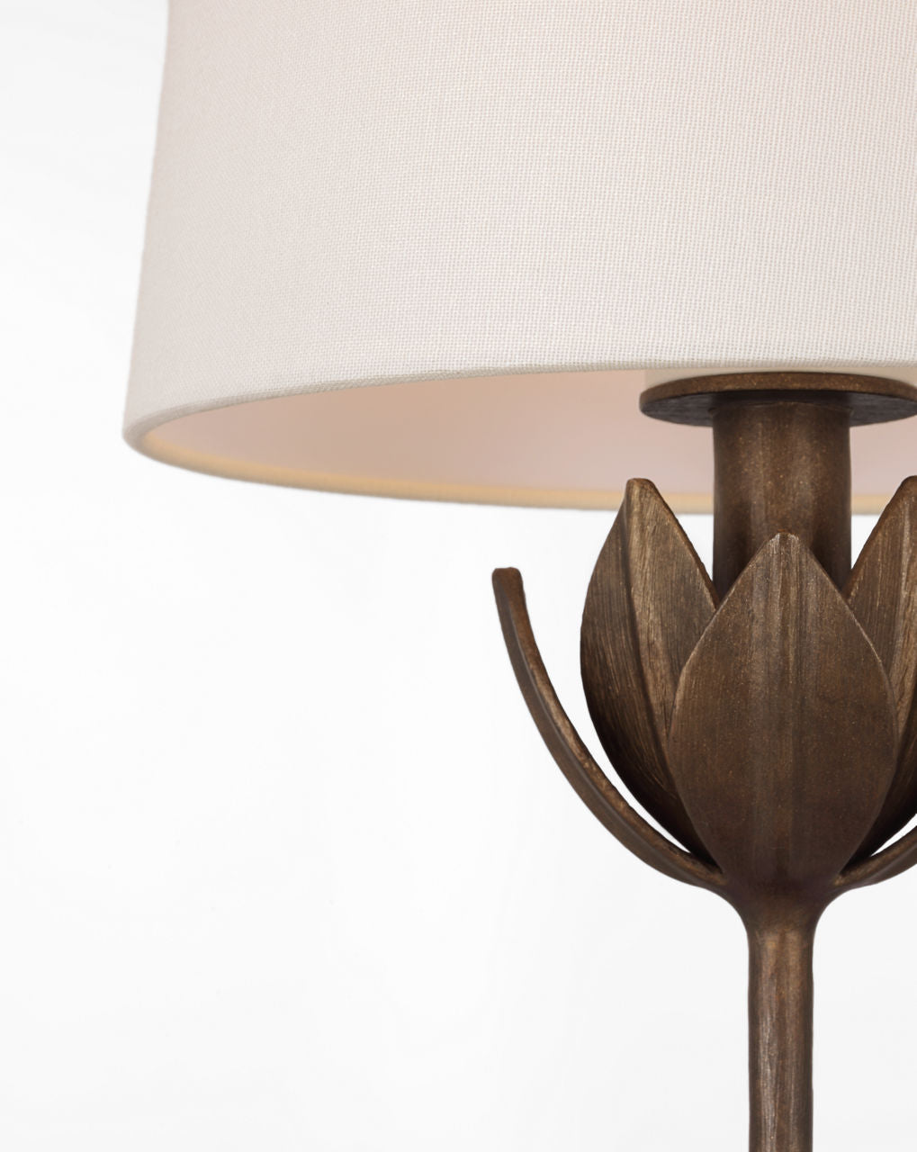 Alberto 17" Cordless Accent Lamp | Antique Bronze Leaf | Linen Shade