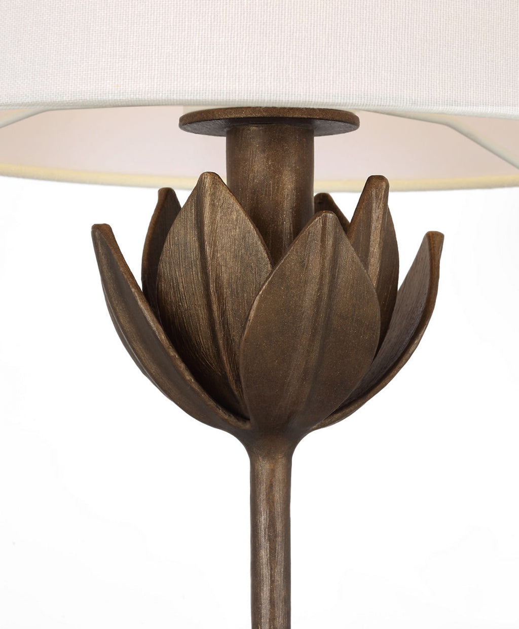 Alberto 17" Cordless Accent Lamp | Antique Bronze Leaf | Linen Shade