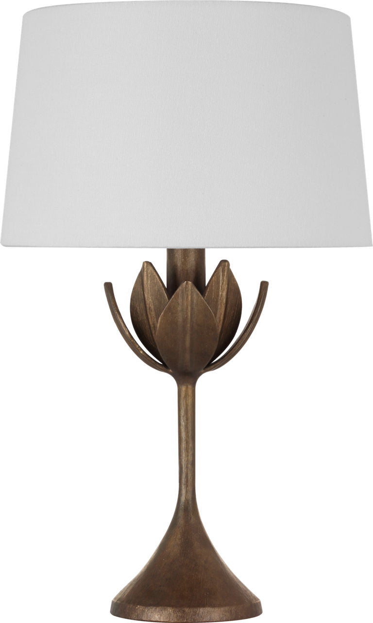 Alberto 17" Cordless Accent Lamp | Antique Bronze Leaf | Linen Shade