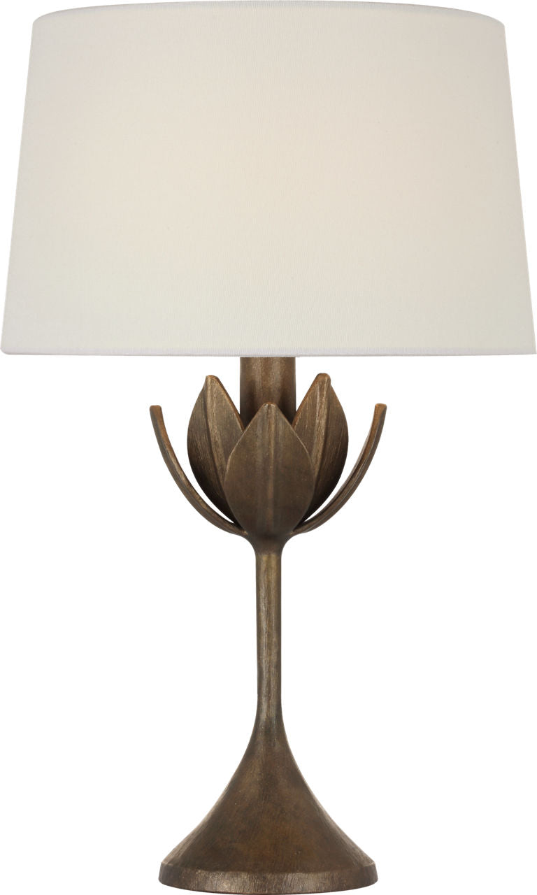 Alberto 17" Cordless Accent Lamp | Antique Bronze Leaf | Linen Shade